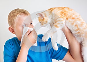 A boy with cat allergy photo