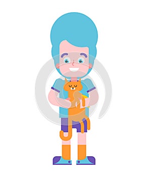 Boy and cat. youngster and pet. Vector illustration