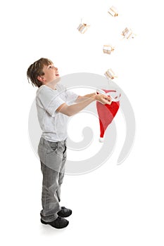 Boy catching presents