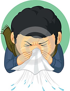 Boy Caught Flu and Sneezing