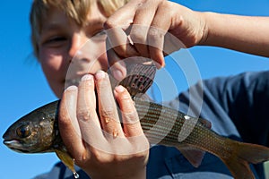 Boy caught grayling