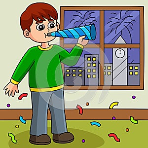 Boy Celebrating New Year Colored Cartoon