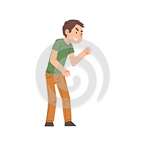 Boy Character Bullying Someone Pointing Finger, Hoodlum Child, Bad Child Behavior Cartoon Style Vector Illustration