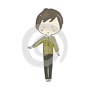 Boy character clip art cute character guy drawing color full hend face smile eyes sleep green jacket similar simple illustration c