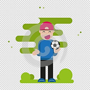 Boy Character Playing Outside Soccer Concept - Vector Illustration