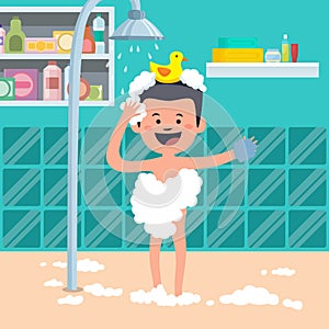 Boy character taking a bath