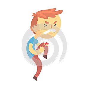 Boy character with wound on his knee cartoon vector illustration