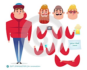 Boy character for your scenes.Parts of body template for design work and animation.