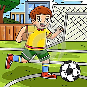 Boy Chasing a Soccer Bal Colored Cartoon