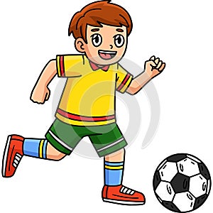 Boy Chasing Soccer Ball Cartoon Colored Clipart