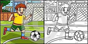 Boy Chasing a Soccer Ball Coloring Illustration