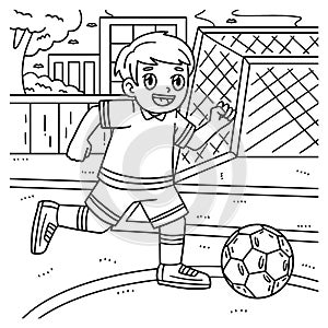 Boy Chasing Soccer Ball Coloring Page for Kids