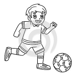 Boy Chasing Soccer Ball Isolated Coloring Page