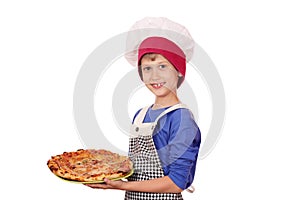 Boy chef with pizza