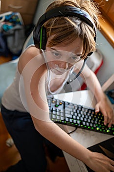 Boy with chickenpox playing video games