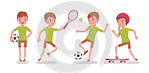 Boy child 7-9 years old, male school age kid sport activity