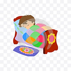 Boy child in bed. going to sleep illustration