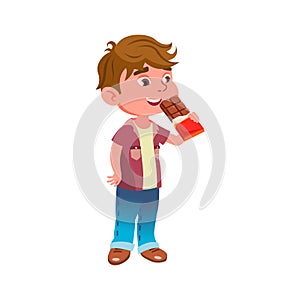 Boy Child Eating And Enjoying Chocolate Bar Vector