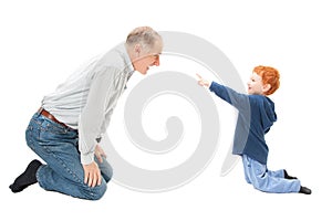 Boy child having fun with grandfather