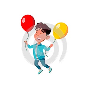 Boy Child Jumping With Helium Balloons Vector