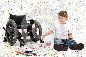 Boy Child Painting Wheelchair