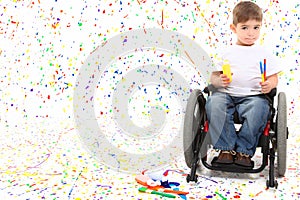 Boy Child Painting Wheelchair