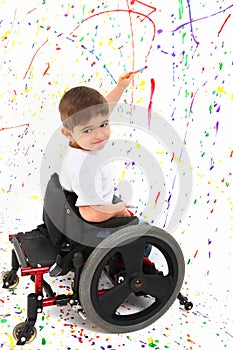 Chico la pintura silla de ruedas discapacidad 
