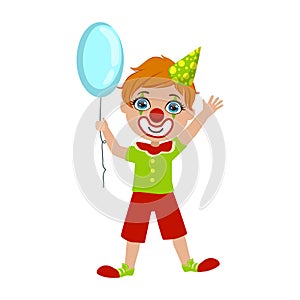 Boy In Clown Costume, Part Of Kids At The Birthday Party Set Of Cute Cartoon Characters With Celebration Attributes