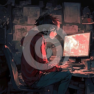 boy on computer with computer screen generative AI