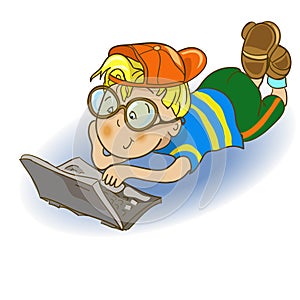 Boy and computer. Funny cartoon and character