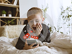 Boy connecting and sharing social media. Modern UI icons, communication, devices