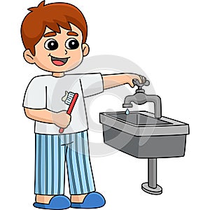 Boy Conserving Water Cartoon Colored Clipart photo