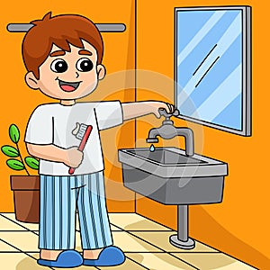 Boy Conserving Water Colored Cartoon Illustration