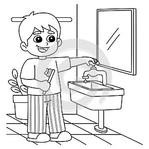 Boy Conserving Water Coloring Page for Kids photo