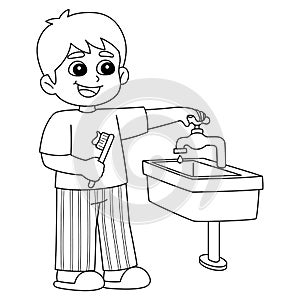 Boy Conserving Water Isolated Coloring Page photo