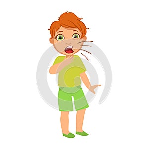 Boy Coughing,Sick Kid Feeling Unwell Because Of The Sickness, Part Of Children And Health Problems Series Of