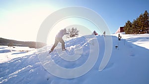 Boy cross-country skiing. winter fun