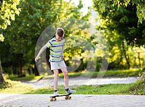 Boy riding a skateboard