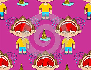 Boy crying open mouth pattern seamless. Child tantrum background