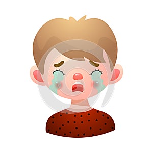 Boy with crying upset face expression vector illustration