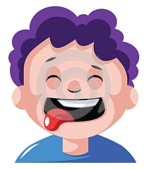 Boy with curly purple hair is craving some food illustration vector