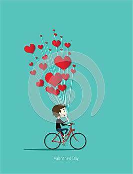 Boy Cycling on red bicycle with Red Heart vector