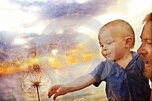 Boy and dandelion