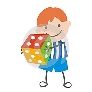 Boy with dice, cute vector illustration