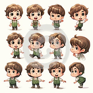 A boy with different character and expressions. Cartoon style icon.