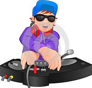 Boy disc jockey is performing