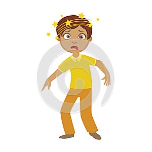 Boy And Dizziness,Sick Kid Feeling Unwell Because Of The Sickness, Part Of Children And Health Problems Series Of