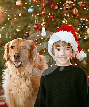 Boy and Dog at Christmas