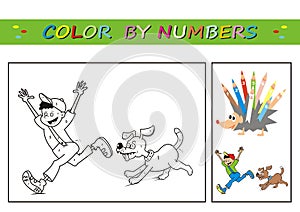 Boy and dog, coloring book, color by numbers. eps.