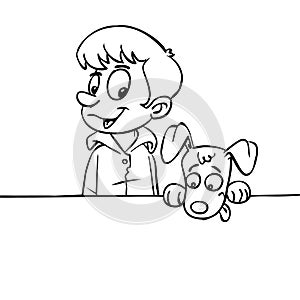 Boy and dog line-art